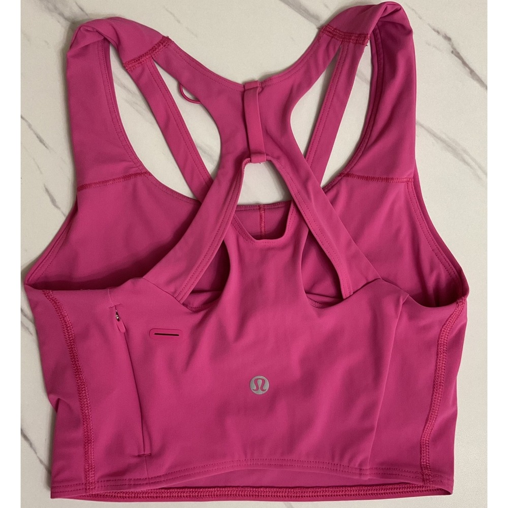 Lululemon Stash It Bra Pink Medium Support B/C Cup Longline Strappy Back Size 2